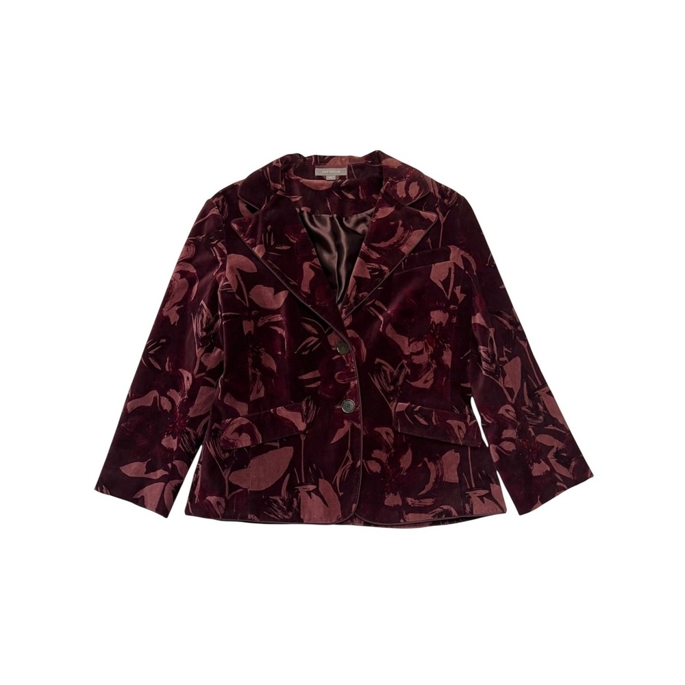 Ann Taylor Burgundy Velvet Floral Whimsigoth Romantic Academia Blazer Size 8